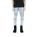 Fashion Mens Washed Moto Denim Pants Ripped Rider Biker Jeans Motorcycle Hip Hop For Skinny Men
