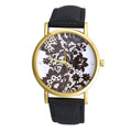 Overmal Amazing Vogue Women Round Lace Pattern Printed Faux Leather Analog Quartz Lady Dress Wrist Watches