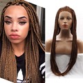 High Quality Heat Resistant Synthetic Hair Lace Front Wigs Brown Color Box Braided Glueless Wigs Thick