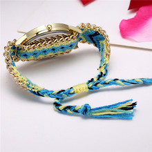Reloj Geneva Brand Women Quartz Watch Rainbow Fabric Qualitative Strap Alloy Adjustable Length Flower Watches Relogio