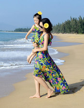 Family Matching Dresses Mom and Daughter Bohemian Floral Print Maxi Dresses Girls & Women Chiffon Beach Dress Girls Dress