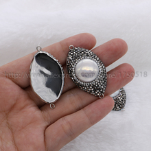 Natural pearl pendant beads Big round pave cz as eye shape double bails druzy finding handcrafted
