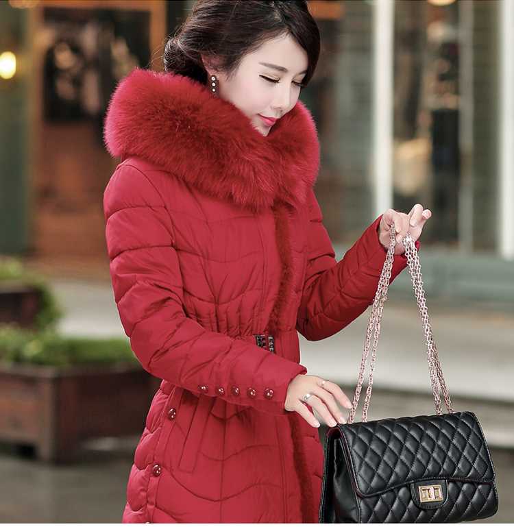 Фотография Women Fur Collar Slim Long Down Parkas 2015 Fashion Ladies Thicken Wadded Overcoat Winter Coat Jacket Women Plus Size 4XL H5649