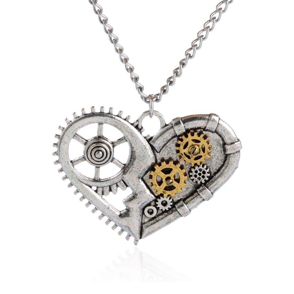 2015 Nerw Pendant Necklace Steampunk Vintage Lover Heart Chain Statement Necklace for Man Classic Gear Silver