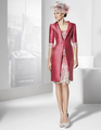 New Arrival Elegant 2016 Rose Red Satin Lace Half Sleeves Knee Length Sheath Mother Of The