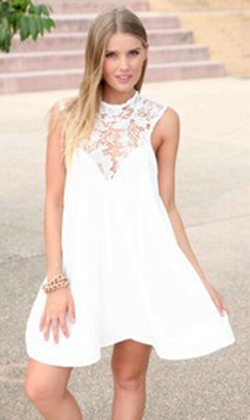 2015 Hot Selling White Women Sleeveless Lace Dress...