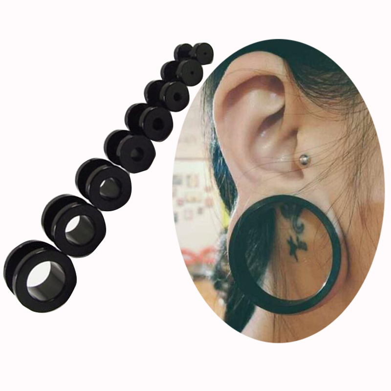 2pcs Choose size 2 10mm Black Stainless Steel Ear Plug Gauges Flesh
