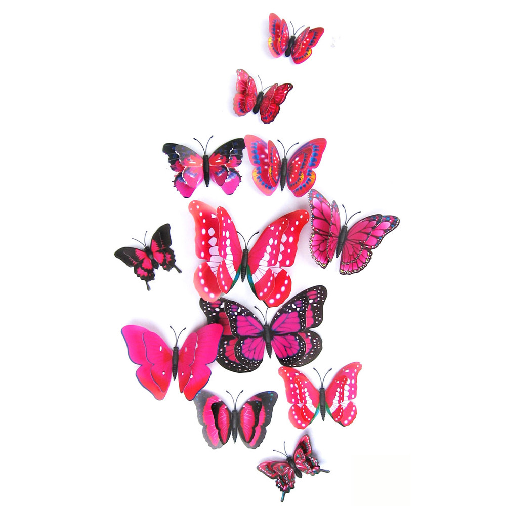 12 個二重層 3D 蝶のウォールステッカーの家の装飾の蝶装飾のためのマグネット冷蔵庫ステッカー # TX4| | - AliExpress
