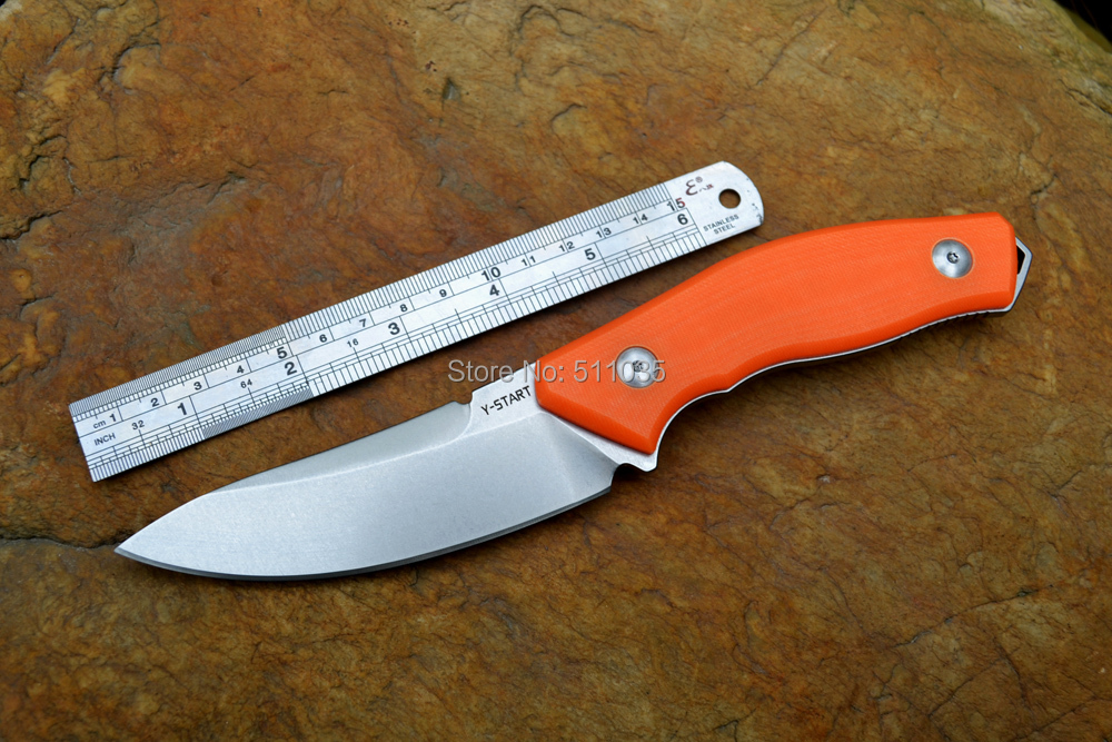 New Y start classic STRIDER hunting knife D2 Stainless steel stonewashed blade Orange G10 handle with