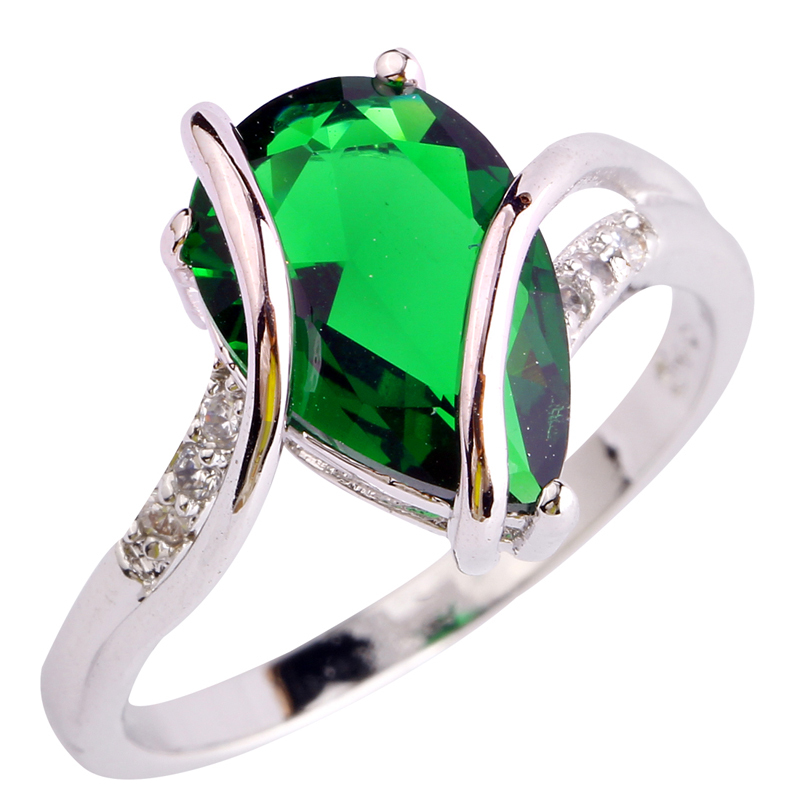 Fashion Jewelry AAA CZ Lab Green Emerald Quartz Silver 18K Gold Plated Ring Size 6 7