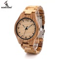 BOBO BIRD Mens Zebrawood Wooden Watch with Wood Strap Quartz Analog with Quality Miyota Movement Tri