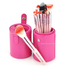 Beauties Factory 18pcs Makeup Brushes Pink Leather Brush Stand