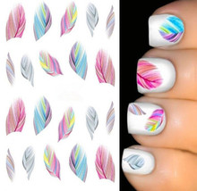 1 sheet Colorful Beauty Feather Nail Decals Salon Foil Wraps Water Transfer Nail Art Beauty Decoration