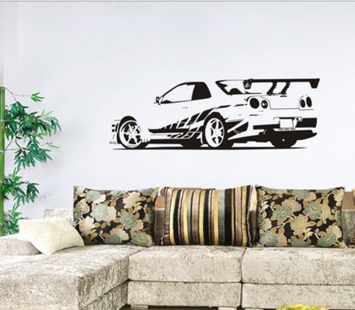 R8 GT Racing Sports Car Back View With Logo Removable Wall Vinyl Decal Sticker