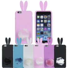 TFBOYS Rabbit Girl Silicone Shell With Sucker Rabbit Tail Hair Ball Mobile Phone Cover For Iphone 6S 6 6Plus 5S 5 4S 4