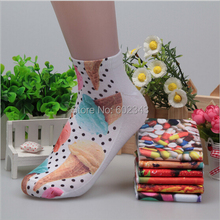 1pair 3D Printed Socks Women New Unisex Cute Low Cut Ankle Socks Multiple Colors Cotton sock