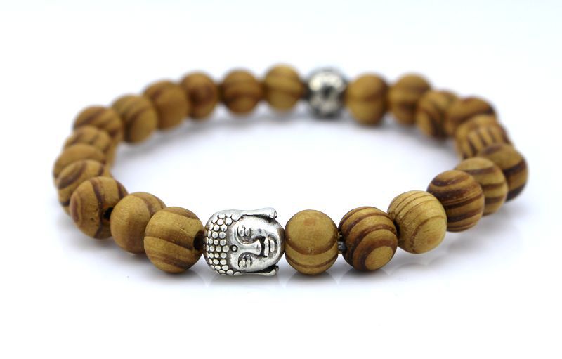 Fashion 8mm wooden bead colors Tibetan Buddha head wood bracelet new gift products for men and