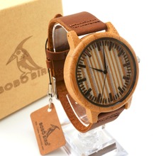 TOP Brand Watches with Genuine Leather Band Wooden Wristwatch for Men and Women Japan Move’ 2035 Quartz Watch BoBo Bird