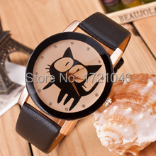 La nueva moda ginebra marca alta calidad de cuero lindo gato reloj de pulsera de cuarzo como regalo para para niñas SB033P
