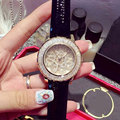 Luxury Women Watches Lady Shining Rotation Dress Watch Big Diamond Stone Wristwatch Lady Genuine Leather Watch