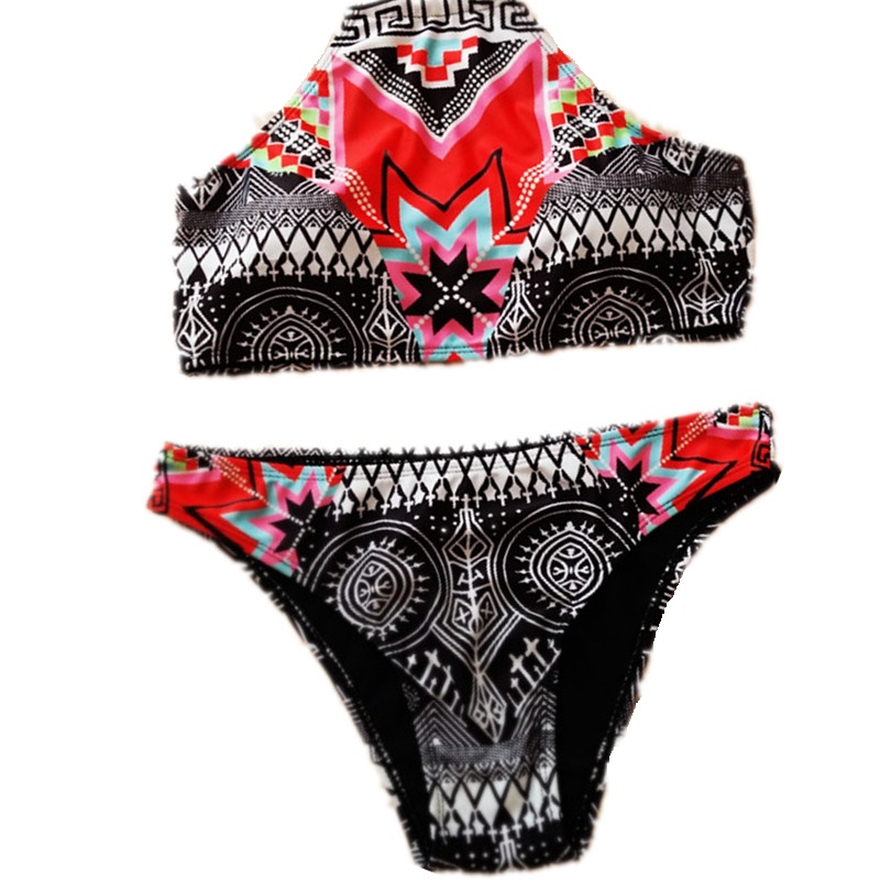 Women Sexy Bikini Swimwear Swimsuit Folk Tribal Print High Neck Halter Bikinis Set Crop Bikini Top Biquini Brazilian Swim Suit Women Sexy Bikini Swimwear Swimsuit Folk Tribal Print High Neck Halter Bikinis Set Crop Bikini Top Biquini Brazilian Swim Suit
