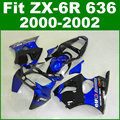 Hot sale Fit for Kawasaki ZX6R fairing kit 2000 2001 2002 blue black ZX 6R 636