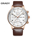 Grady casual fashion quartz watches leather sports wrist watches for man functional business style men watch