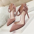 Summer New Pumps Fashion Elegant High Heel Shoes Thin Heel Suede Flock Sandals Pointed Female High