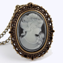 White Lady Beauty Bronze Retro Pocket Necklace Pendant Watch Women’s Gifts P62