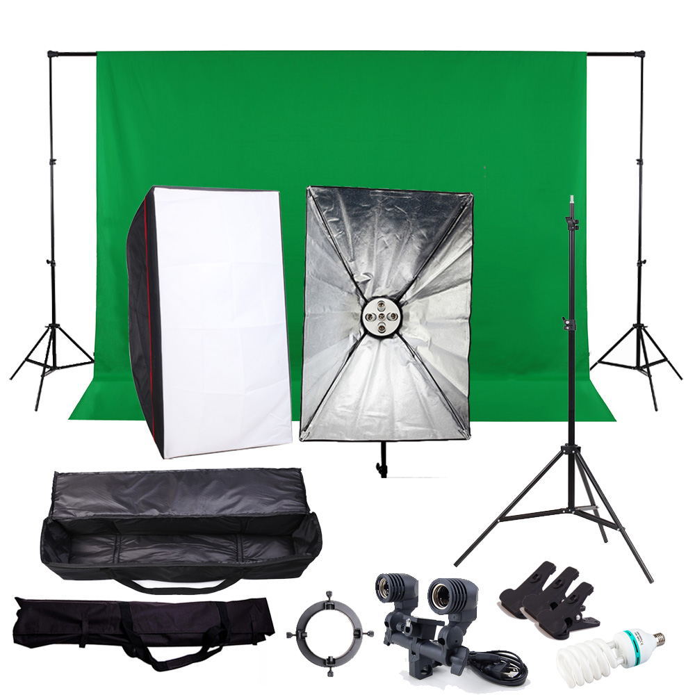 Photography Continuous Soft Box Lighting Kits( 2000W 220V 5 Socket Head 60x90cm Softbox )with Photo Studio Background Stand Set