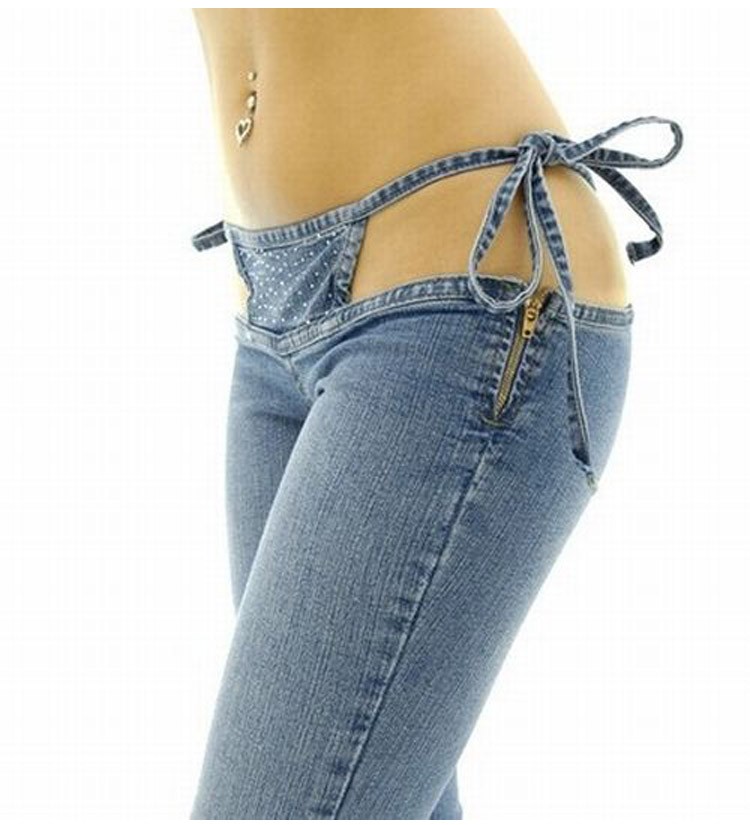 2018 Wholesale Sexy Low Rise Waist Jeans Denim Flare Pants Hot Thong In One Piece Trousers Women