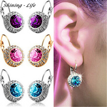 2016 Vintage Fashion Stud Earrings Statement Jewelry Unique Round Crystal Gold Plated Earring For Women Wedding Jewelry brinco