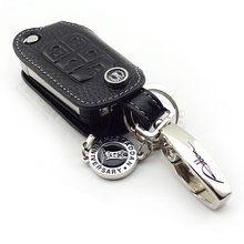 Genuine Leather Car Key Fob Cover for Chevrolet Camaro 2015 Volt 5 buttons Remote Flip Key case keyring key holder black color