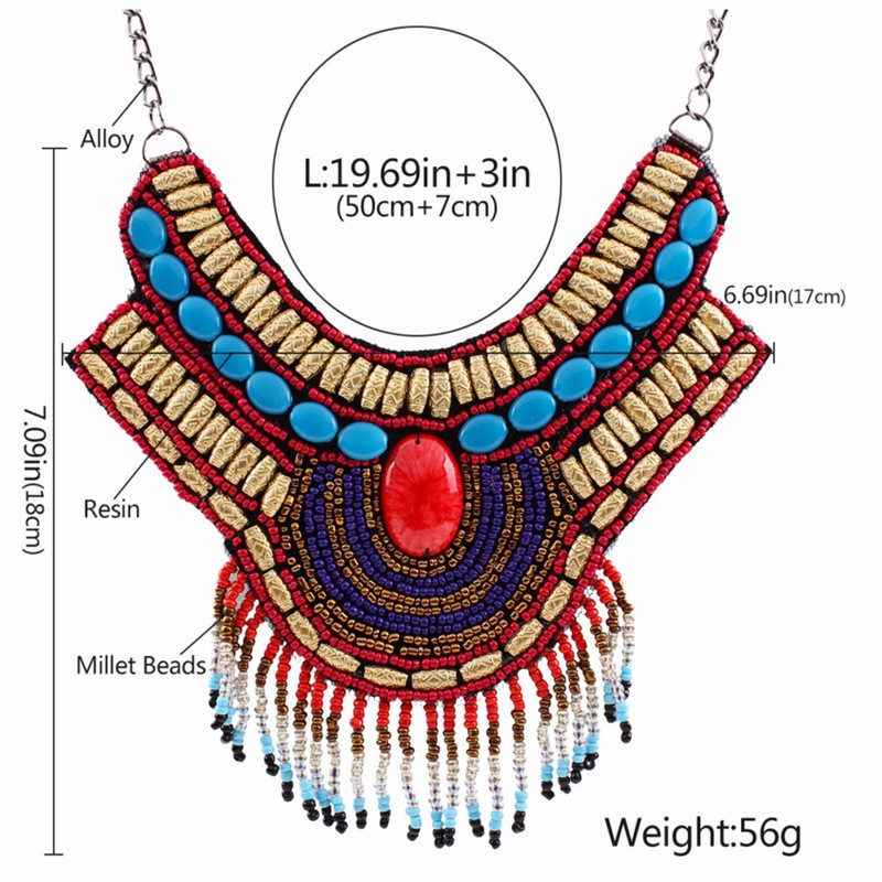 2016 Bohemia Fashion Luxury Vintage Chokers Necklace Beads Resin Tribal Ethnic Big boho jewelry mujer Statement Women Bijoux