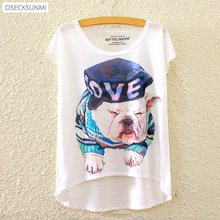 2016 Brand New Polyester T-Shirt Women Short Sleeve t-shirts o-neck Causal loose Cartoon dog T Shirt Summer tops for women