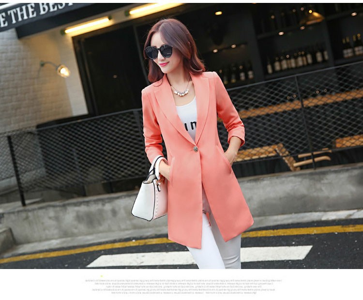 Business Casual Bright Color Blazer Women Long Jackets Ladies Silm Blazers Long Sleeve Orange Blue Pink Black Jacket Female ddddd