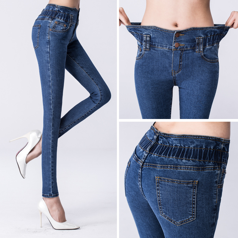 Elastic 2015 Fashion Women High Waist Jeans Women High waisted at Skinny Slim Pencil pants jeans waist high waist jeans women