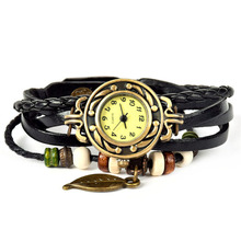 Lackingone quartz watch Hot Sale relogio feminino Genuine Leather Vintage watch Women Bracelet watch Leaf Pendant