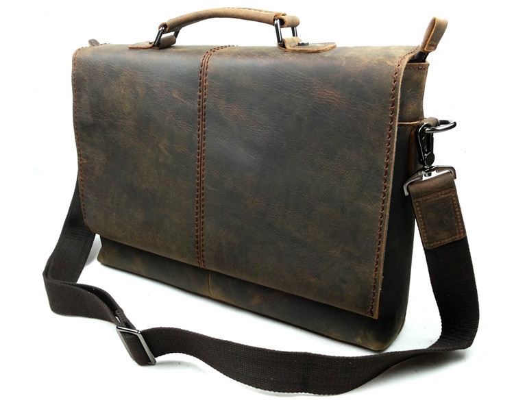 Vintage Genuine Leather Cowhide Crazy Horse Men Business Handbag