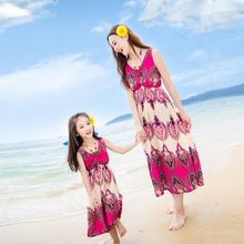 Long Cotton Family Clothing Summer Beach Dresses for Mummy Daughter Family Matching Vocation Long Dress Women Beach Dress YZ14