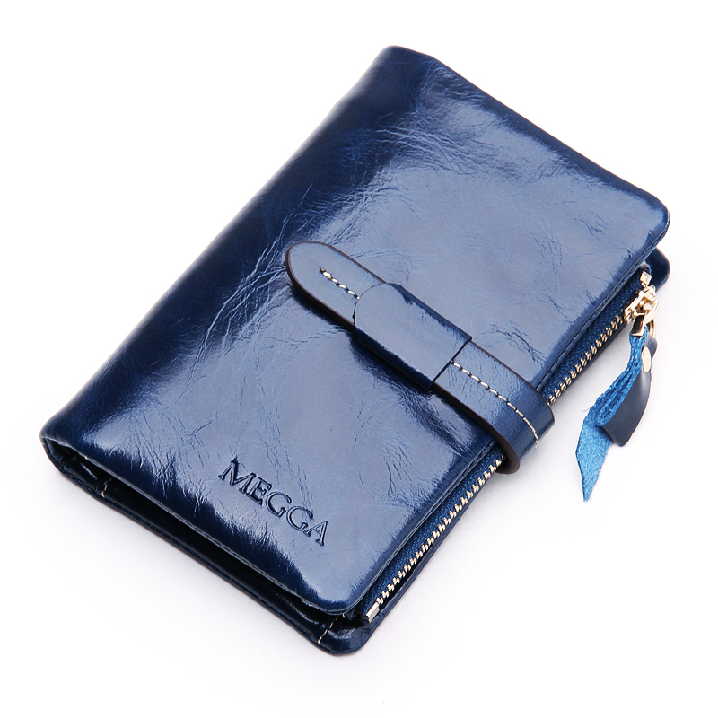 oil wax cowhide Women wallet genuine leather women's three-fold short design wallet fashion women's drawstring wallet