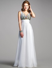 2016 Stunning Long A-line White Red Chiffon Evening Dress Sexy V-Neck V-Back Beaded Pleats Simple Cheap Prom Party Gowns R05241