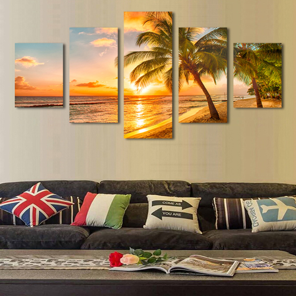 5 Piece Sunset Seascape Inclued Coco Beach Modern H Wall Art HD Picture Canvas Print Painting For Living Room Decor Unframed