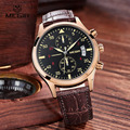 MEGIR 2021G fashion Black leather Black Dial stop watch for man casual quartz watches men calendar
