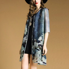 2016 Summer New High-end Women’s Printed Silk Long Cardigan Coat Air Conditioning Shirt Loose Section