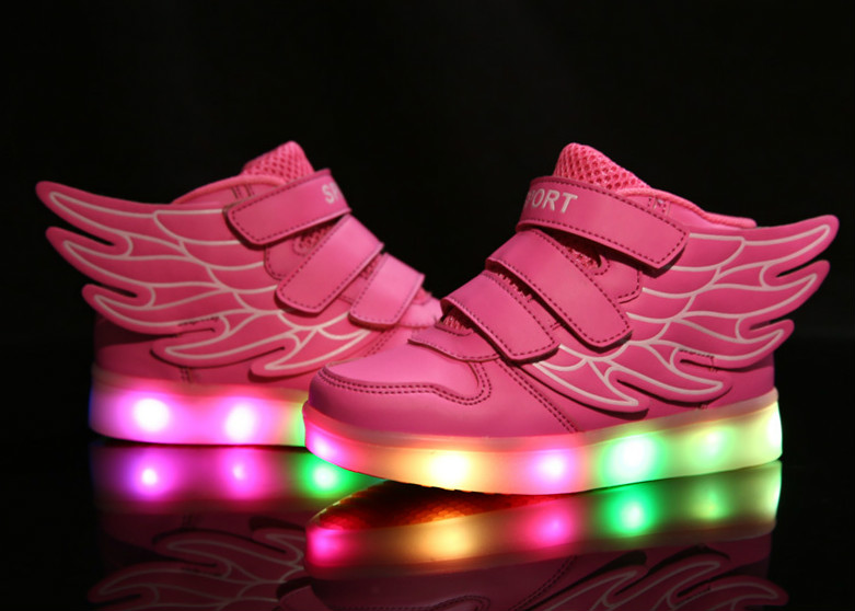 Best Seller Children Shoes LED Light Up USB Charge Kids Boys Girls Shoes Angle Wing Velcro Luminous Sneakers Trainer