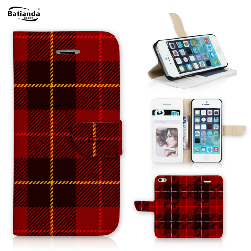 font b Tartan b font Design Case For iPhone 5S 5 Book Style Flip Wallet