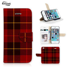 Tartan Design Case For iPhone 5S 5 Book Style Flip Wallet PU Leather Cover Case For Apple iPhone SE Phone Case Cover