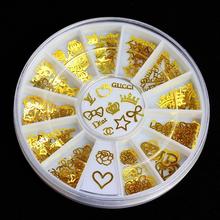 12 Models Gold Metal Stickers Nail Art Tips Crystal Glitter Rhinestone Fashion Nail Tools DIY Decoration Stamping