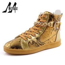 Fashion Men Shoes Punk Style Men Flat Shoes With Metal Chains Personality High Top Men Shoes Serpentine Shoes Cool Ankle Boots